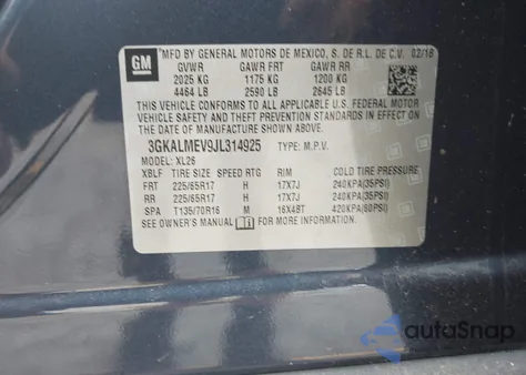 2018 GMC Terrain Sle из США, поврежденный, VIN 3GKALMEV9JL314925